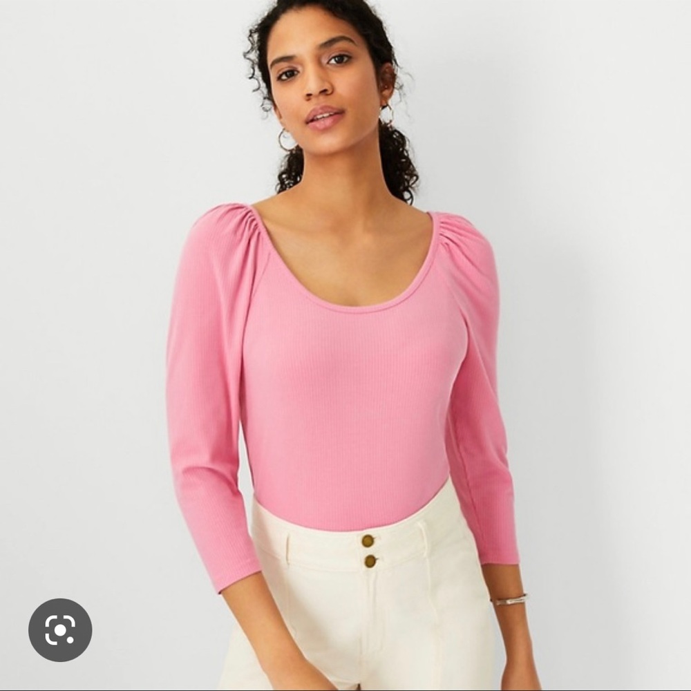Ann Taylor Scoop Neck Puff Sleeve Top